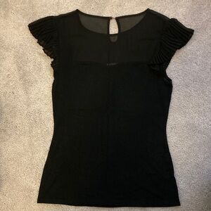 Express Black Sheer Yoke Flutter Sleeve Shirt
